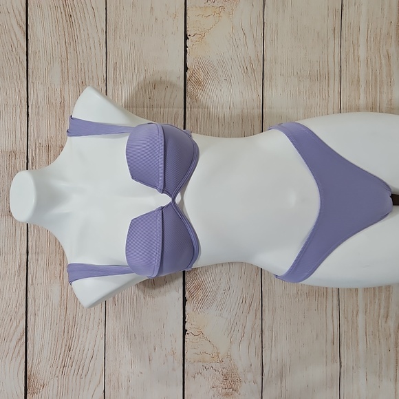 💟 NWOT Ribbed V Front High Leg Bikini Lavender Purple Small - Picture 3 of 11